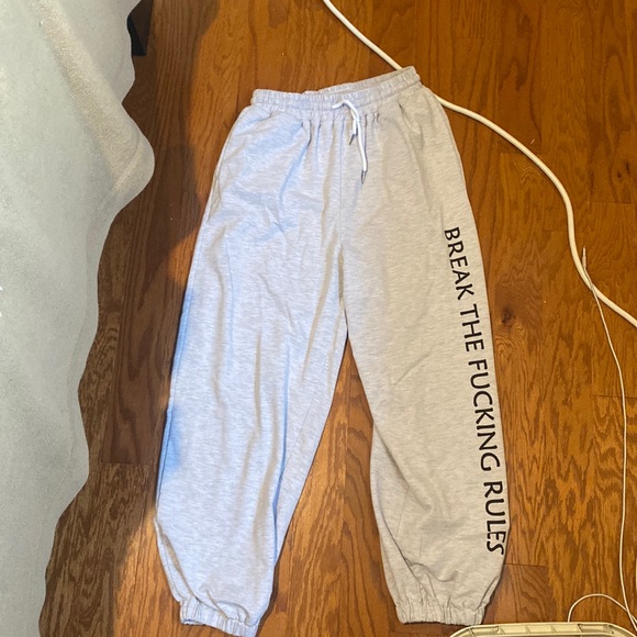 Gray joggers “break the fucking rules “ on the leg - Picture 1 of 2